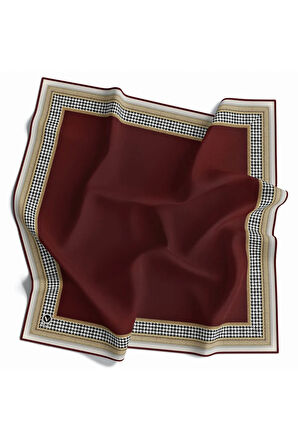 Twill Kazayak Bordür Desenli Bordo Renkli 90x90 Eşarp (İpek İçermez) Kenar Dikiş Şekli El Dikişli