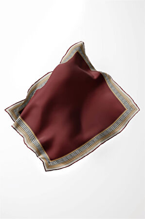 Twill Kazayak Bordür Desenli Bordo Renkli 90x90 Eşarp (İpek İçermez) Kenar Dikiş Şekli El Dikişli