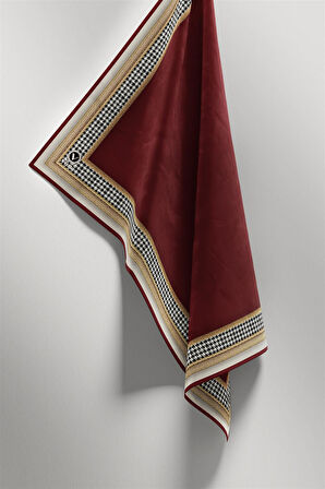 Twill Kazayak Bordür Desenli Bordo Renkli 90x90 Eşarp (İpek İçermez) Kenar Dikiş Şekli El Dikişli