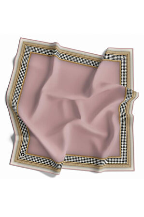 Twill Kazayak Bordür Desenli Pudra Renkli 90x90 Eşarp (İpek İçermez) Kenar Dikiş Şekli El Dikişli