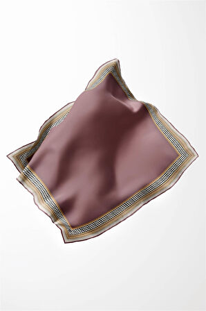 Twill Kazayak Bordür Desenli Gül Kurusu Renkli 90x90 Eşarp (İpek İçermez) Kenar Dikiş Şekli El Dikişli