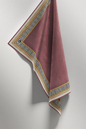 Twill Kazayak Bordür Desenli Gül Kurusu Renkli 90x90 Eşarp (İpek İçermez) Kenar Dikiş Şekli El Dikişli