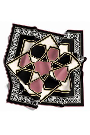 Twill Osmanlı Çini Desenli Pudra Renkli 90x90 Eşarp (İpek İçermez)Kenar Dikiş Şekli El Dikişli