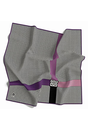Twill Kazayaklı Şerit Desenli Mor Renkli 90x90 Eşarp (İpek İçermez) Dikim Şekli : El Dikişi