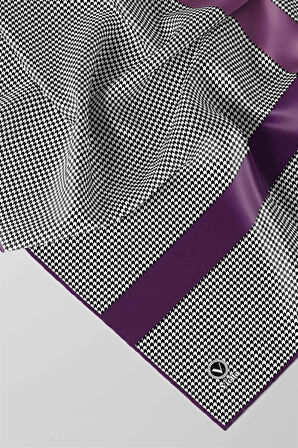 Twill Kazayaklı Şerit Desenli Mor Renkli 90x90 Eşarp (İpek İçermez) Dikim Şekli : El Dikişi