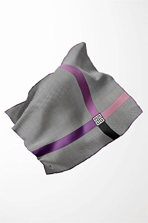 Twill Kazayaklı Şerit Desenli Mor Renkli 90x90 Eşarp (İpek İçermez) Dikim Şekli : El Dikişi
