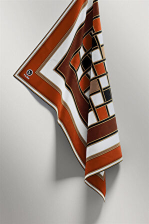 Twill Kare Desenli Taba - Bej Renkli 90x90 Dikim Şekli : El Dikişi Eşarp (İpek İçermez)