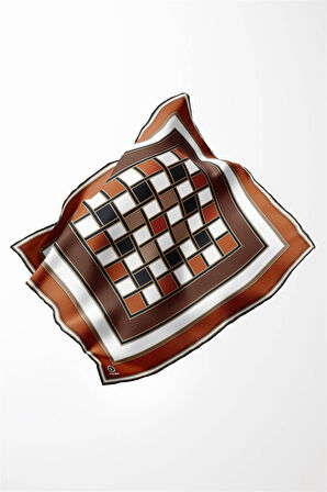 Twill Kare Desenli Taba - Bej Renkli 90x90 Dikim Şekli : El Dikişi Eşarp (İpek İçermez)