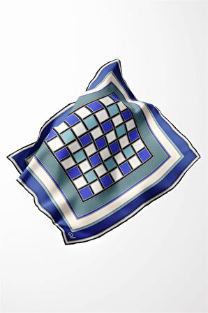 Twill Kare Desenli Saks - Su Yeşili  Renkli 90x90 Dikim Şekli : El Dikişi Eşarp (İpek İçermez)