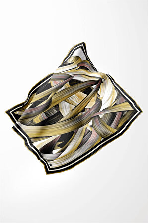 Twill Kare Desenli Bej Renkli 90x90 Dikim Şekli : El Dikişi Eşarp (İpek İçermez)