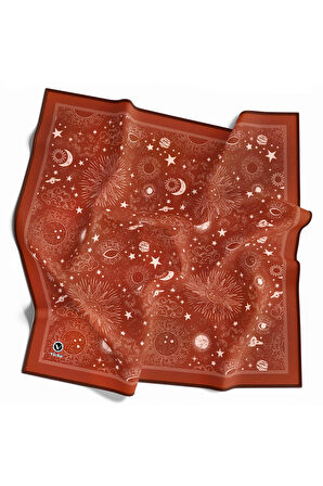 Twill Galaksi Desenli Taba Renkli 90x90 Eşarp (İpek İçermez) Dikim Şekli : El Dikişi
