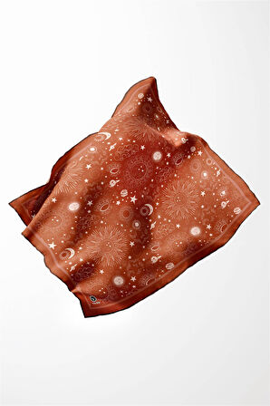 Twill Galaksi Desenli Taba Renkli 90x90 Eşarp (İpek İçermez) Dikim Şekli : El Dikişi