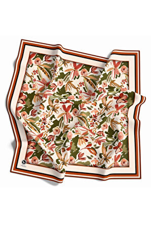 Rayon Çiçek Desenli Taba Renkli 90x90 Dikim Şekli : El Dikişi Eşarp (İpek İçermez)