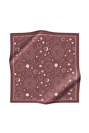 Twill Galaksi Desenli Gül Kurusu Renkli 90x90 Eşarp (İpek İçermez) Dikim Şekli : El Dikişi