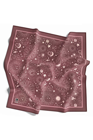 Twill Galaksi Desenli Gül Kurusu Renkli 90x90 Eşarp (İpek İçermez) Dikim Şekli : El Dikişi