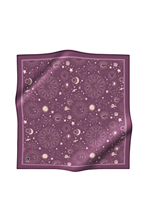 Twill Galaksi Desenli Lila Renkli 90x90 Eşarp (İpek İçermez) Dikim Şekli : El Dikişi
