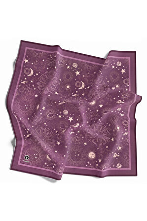 Twill Galaksi Desenli Lila Renkli 90x90 Eşarp (İpek İçermez) Dikim Şekli : El Dikişi