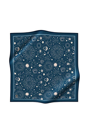 Twill Galaksi Desenli Lacivert Renkli 90x90 Eşarp (İpek İçermez) Dikim Şekli : El Dikişi