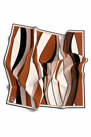 Rayon Modern Dalgalı Çizgi Desenli Taba Renkli 90x90 Dikim Şekli : El Dikişi Eşarp (İpek İçermez)