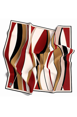 Rayon Modern Dalgalı Çizgi Desenli Bordo - Hardal Renkli 90x90 Dikim Şekli : El Dikişi Eşarp (İpek İçermez)