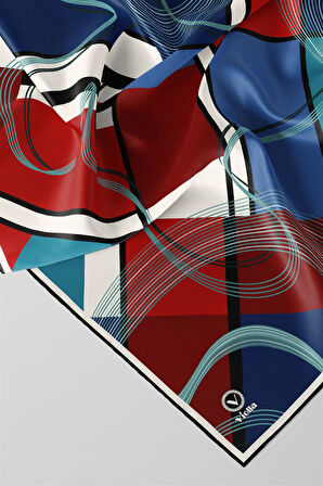 Twill Geometrik Desenli Bordo - Lacivert Renkli 90x90 Eşarp (İpek İçermez) Dikim Şekli : El Dikişi