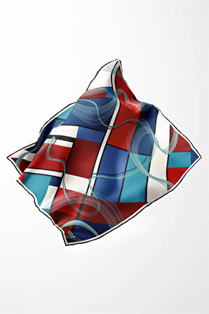 Twill Geometrik Desenli Bordo - Lacivert Renkli 90x90 Eşarp (İpek İçermez) Dikim Şekli : El Dikişi