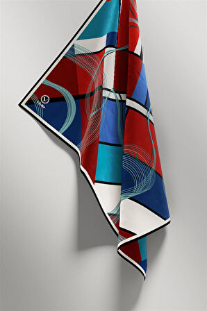 Twill Geometrik Desenli Bordo - Lacivert Renkli 90x90 Eşarp (İpek İçermez) Dikim Şekli : El Dikişi