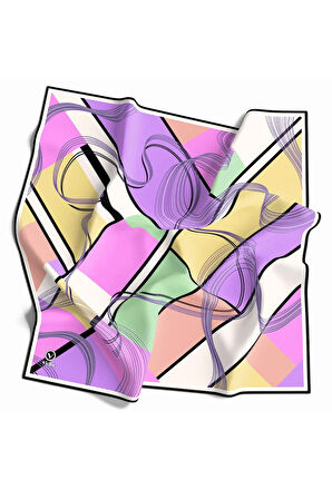 Twill Geometrik Desenli Lila - Limon Sarısı Renkli 90x90 Eşarp (İpek İçermez) Dikim Şekli : El Dikişi