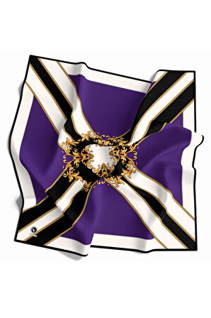 Twill Barok Desenli Mor - Siyah Renkli 90x90 Dikim Şekli : El Dikişi Eşarp (İpek İçermez)