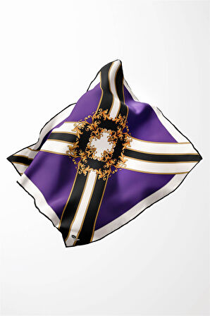 Twill Barok Desenli Mor - Siyah Renkli 90x90 Dikim Şekli : El Dikişi Eşarp (İpek İçermez)