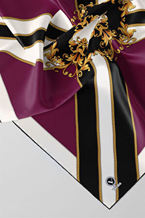 Twill Barok Desenli Mürdüm - Siyah Renkli 90x90 Dikim Şekli : El Dikişi Eşarp (İpek İçermez)