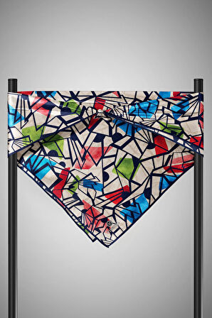 %100 Twill Renkli Petek Desenli Kırmızı - Saks Renkli 90x90 Eşarp Dikim Şekli: El Dikişii