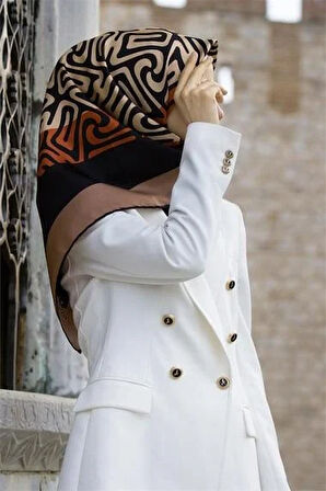 Vissona Tivil İpek Eşarp 51373 - 3 - 0001 - 0014 Siyah Taba Zebra Desen