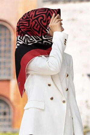 Vissona Tivil İpek Eşarp 51373 - 5 - 0001 - 0017 Siyah Kırmızı Zebra Desen