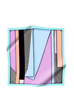 %100 Twill Renk Bloklu Çizgili Desenli Pudra - Bebe Mavisi Renkli 90x90 Eşarp Dikim Şekli: El Dikişii