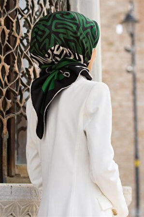Vissona Tivil İpek Eşarp 51373 - 9 - 0001 - 0036 Yeşil Sİyah Zebra Desen
