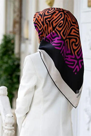 Vissona Twill İpek Eşarp 51373 - 11 - 0025 - 0013 Fuşya Turuncu Soyut Desen