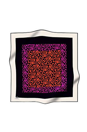 Vissona Twill İpek Eşarp 51373 - 11 - 0025 - 0013 Fuşya Turuncu Soyut Desen