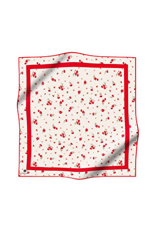 100% Twill İpek Bordürlü Çıtır Çiçek Desenli Kırmızı Renkli 90x90 Dikim Şekli : El Dikişi Eşarp