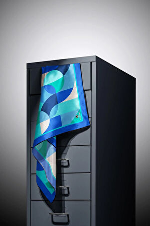 %100 Twill Renk Bloklu Çizgili Desenli Saks - Mint Yeşili Renkli 90x90 Eşarp Dikim Şekli: El Dikişii