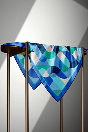 %100 Twill Renk Bloklu Çizgili Desenli Saks - Mint Yeşili Renkli 90x90 Eşarp Dikim Şekli: El Dikişii