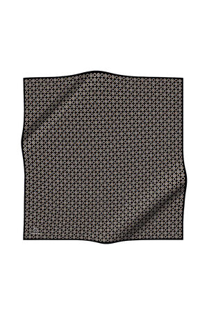 %100 Twill İpek Zincir Desenli Siyah - Krem Renkli 90x90 Eşarp Kenar Dikiş Şekli El Dikişli