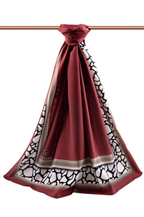 LÜKS MEDİNE İPEĞİ  DESENLİ BORDO - BEJ  RENKLİ 75X195 KIRIŞMAZ ŞAL MOSS KREP DİKİŞ TİPİ İTALYAN DİKİŞLİ