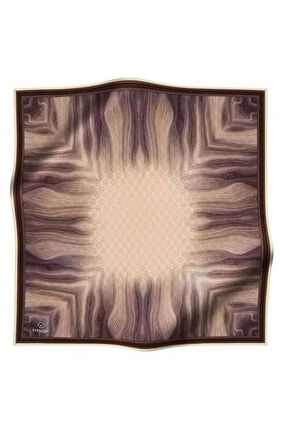Vissona Tivil İpek Eşarp 10659 - 1 - 0004 Bej Kahverengi Monogram Desen