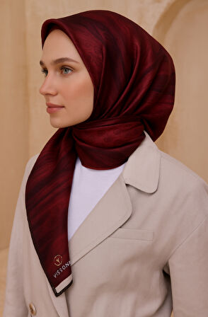 Vissona Tivil İpek Eşarp 10659 - 4 - 0018 Bordo Monogram Desen
