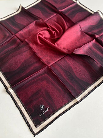 Vissona Tivil İpek Eşarp 10659 - 4 - 0018 Bordo Monogram Desen