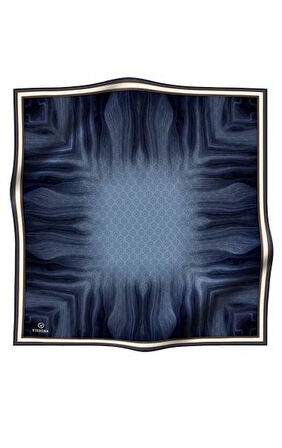 Vissona Tivil İpek Eşarp 10659 - 8 - 0031 İndigo Mavi Monogram Desen