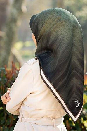 Vissona Tivil İpek Eşarp 10659 - 10 - 0037 Haki Monogram Desen