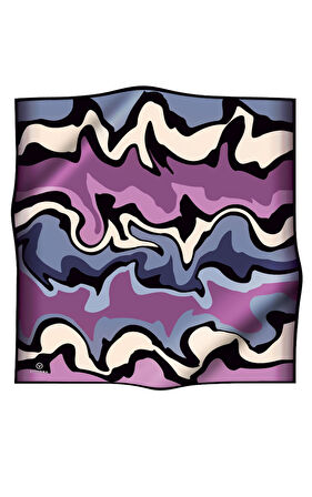 100% Twill İpek Dalga Desenli İndigo - Lila Renkli 90x90 Dikim Şekli : El Dikişi Eşarp