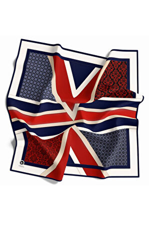 Twill Geometrik Barok Desenli Kırmızı - Lacivert  Renkli 90x90 Eşarp (İpek İçermez) Kenar Dikiş Şekli El Dikişli